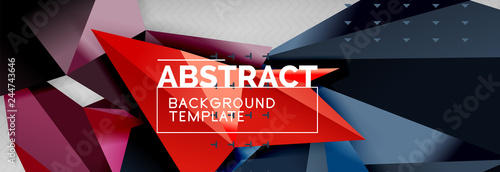 Mosaic triangular 3d shapes composition, geometric modern background. Triangles and polygons design