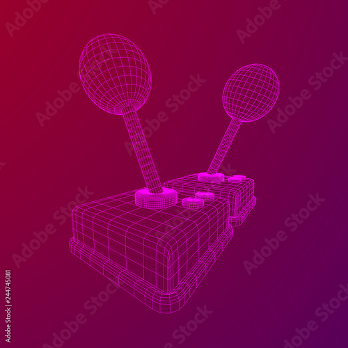 Retro video game controller gamepad joystick. Wireframe low poly mesh vector illustration