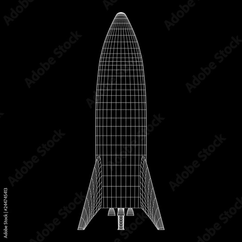 Modern Rocket Ready to Launch. Abstract model wireframe low poly mesh vector illustration