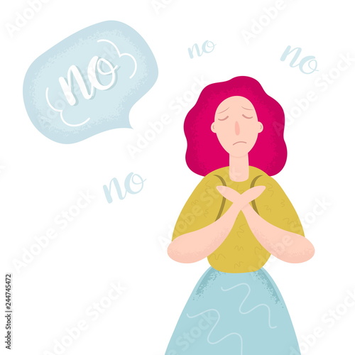Young Woman Says No Cartoon Vector Art Illustration Isolated on White Background