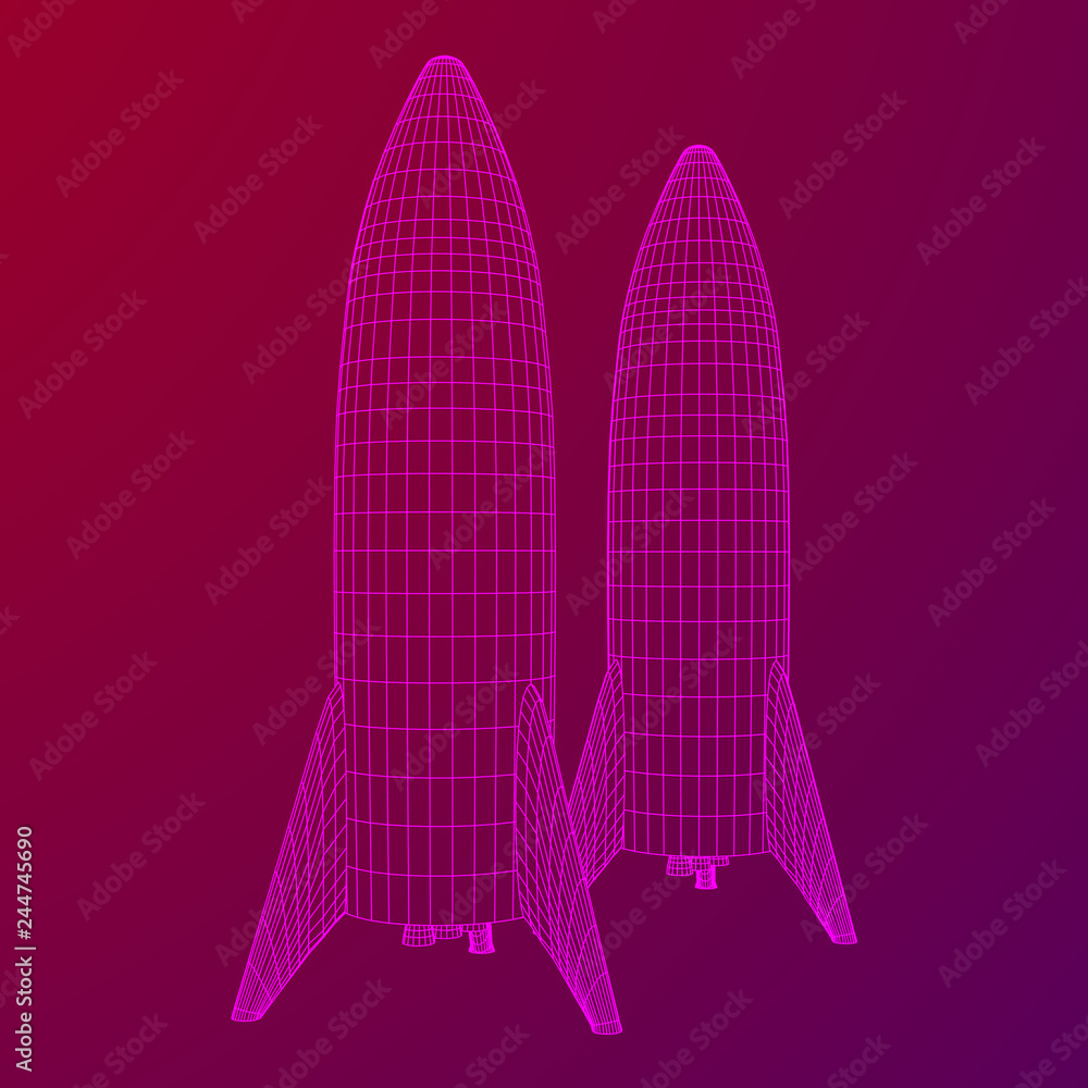 Modern Rocket Ready to Launch. Abstract model wireframe low poly mesh vector illustration Modern Rocket Ready to Launch. Abstract model wireframe low poly mesh vector illustration