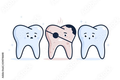 Illustration of Healthy teeth and diseased teeth