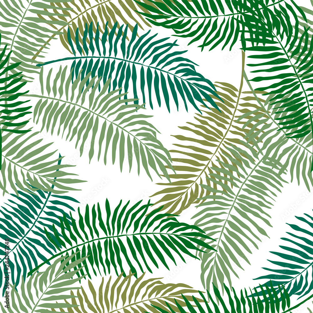 Tropical leaves seamless pattern, vector