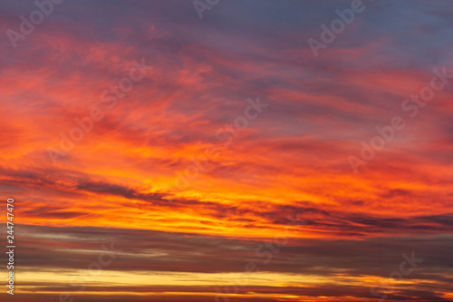 Awesome, incredible beautiful red, pink vivid sunset landscape. Sunset sky texture and background. Beauty nature