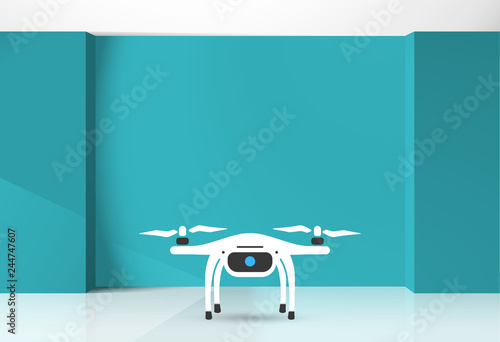 Modern robotic vector illustration with stylish drone robot in the room