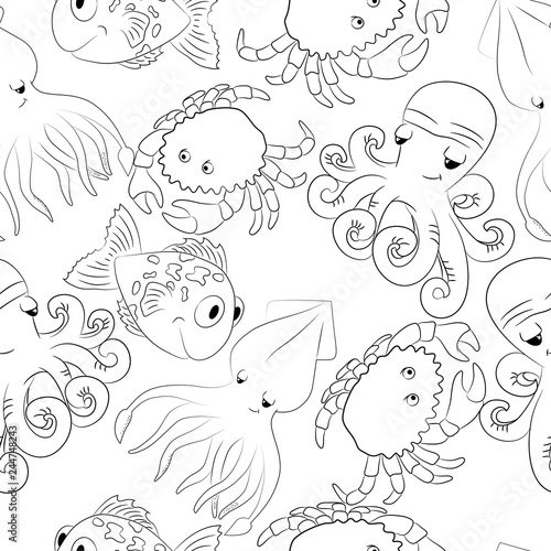  vector illustration sea creatures coloring pattern