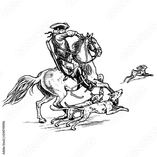 reitender Jäger mit Hunden 