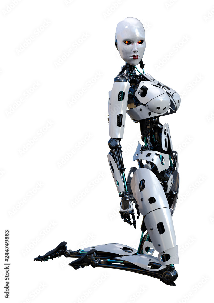3D Rendering Female Robot on White 3D Rendering Female Robot on White