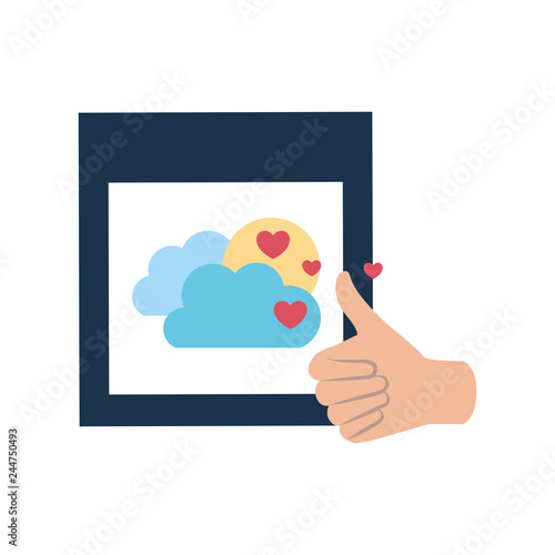 approval hands with picture isolated icon