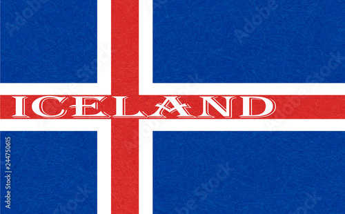 Iceland flag. Icelandic banner with scratched texture, grunge. Flat style, vector illustration with noise, marble textured background. Horizontal orientation.