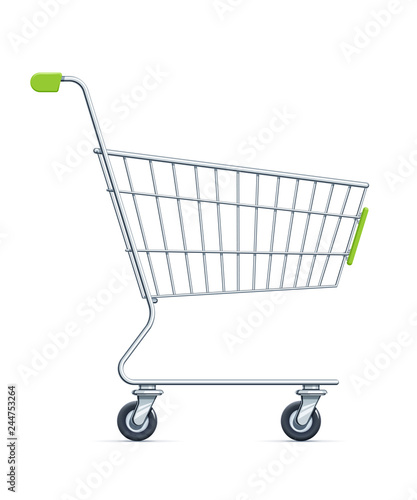 Shopping cart for supermarket products. Shop equipment.