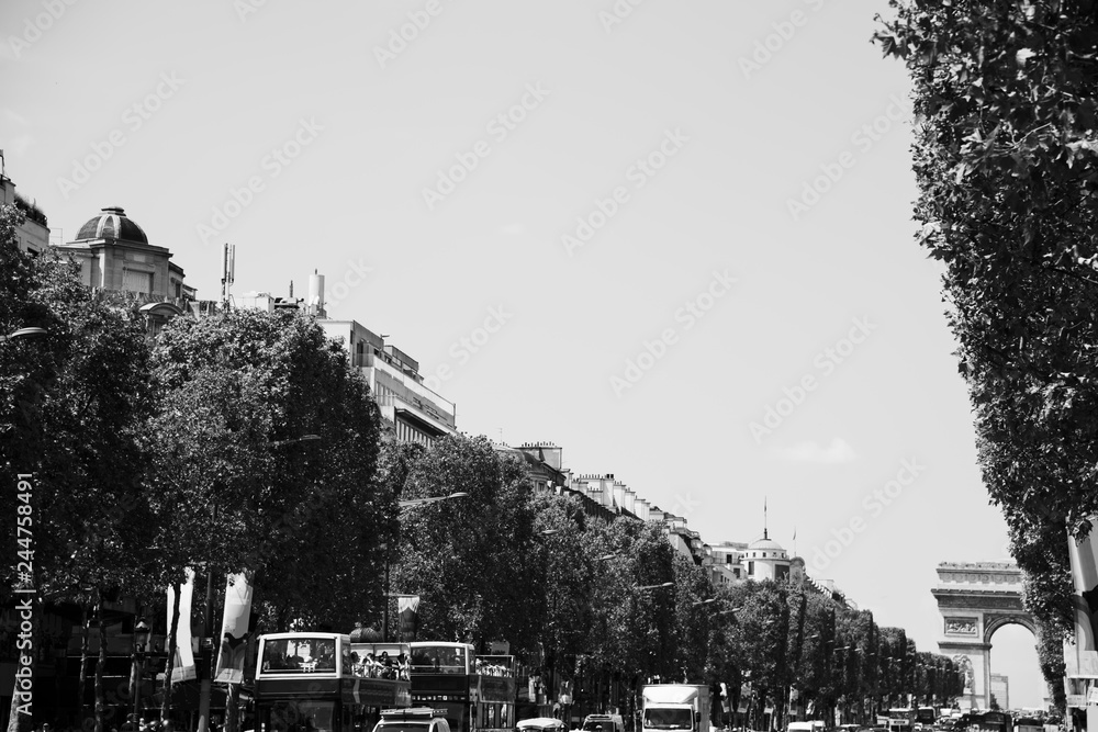 Avenue des Champs Elysees with Arch the Triomphe on the background