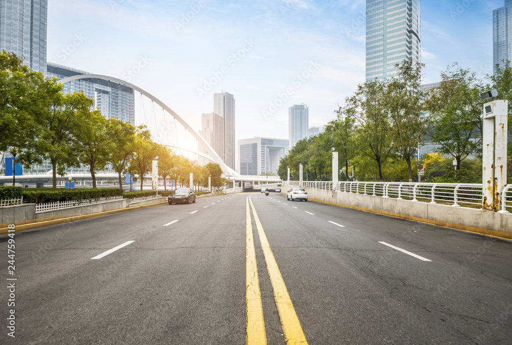 Obraz premium Expressway and Modern Urban Architecture in Tianjin, China