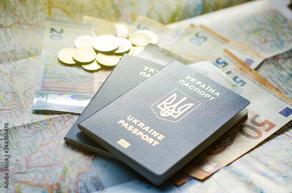 Ukraine passport with money on the map. Ukraine passport with money on the map.