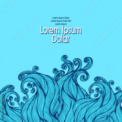 Template flyer banner with Abstract hairs waves in blue