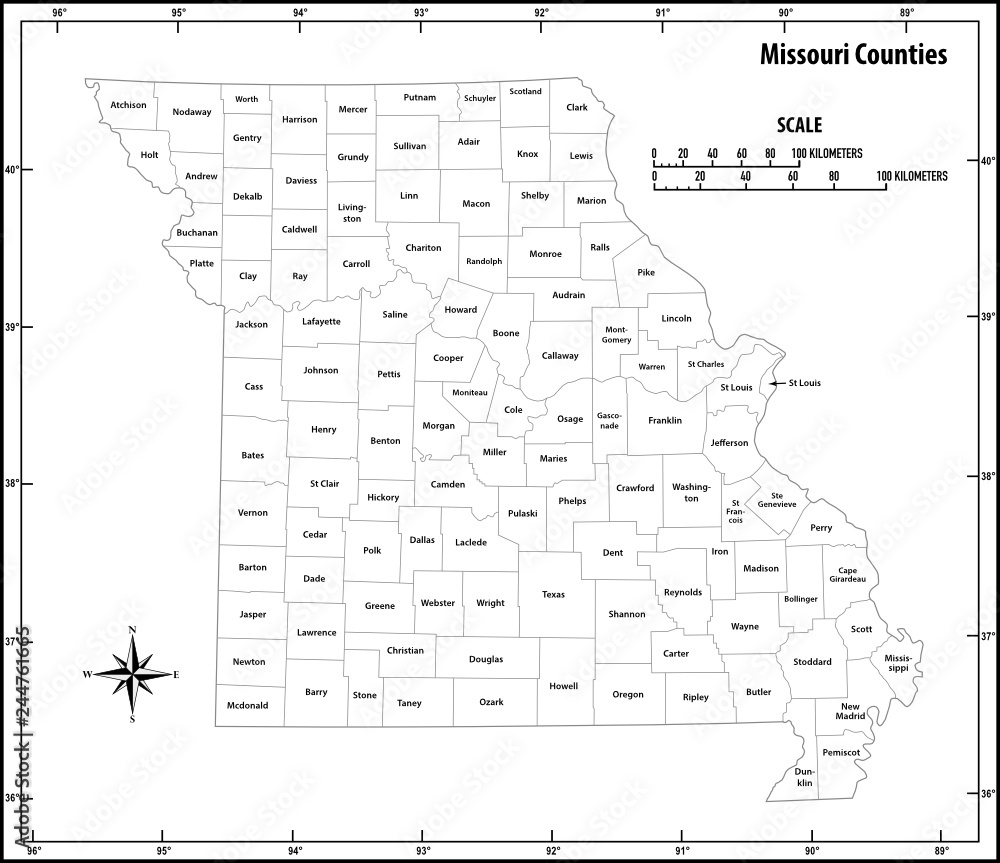 Missouri state outline, administrative and political vector map in ...