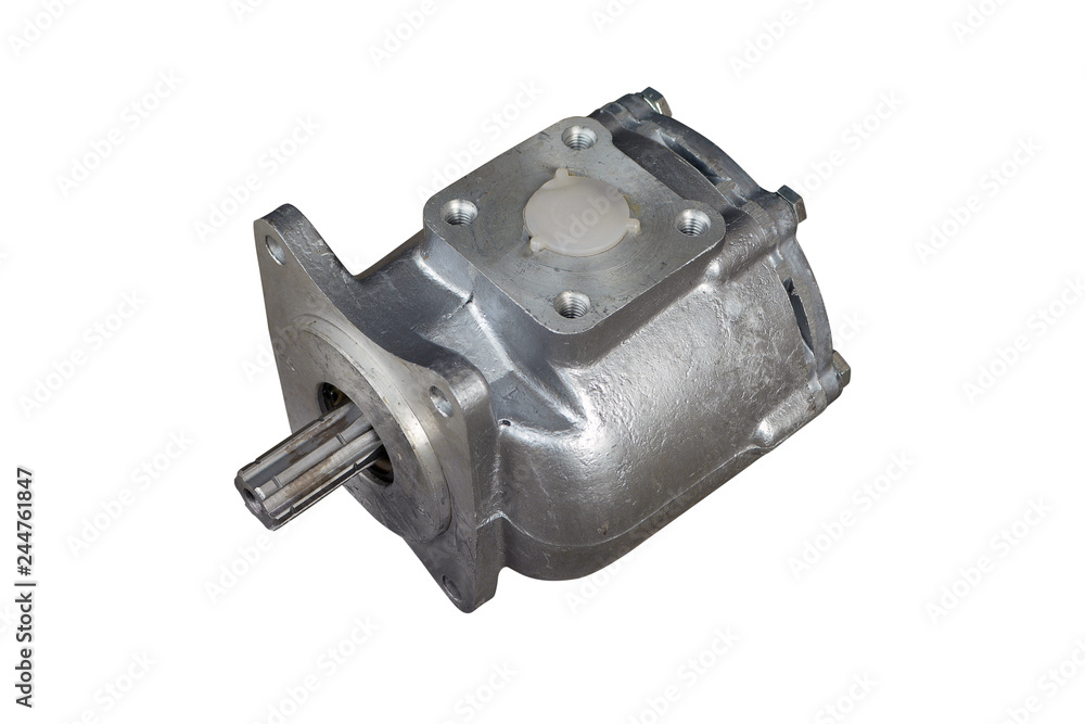 oil gear pump of the hydraulic system of the tractor on isolated background oil gear pump of the hydraulic system of the tractor on isolated background