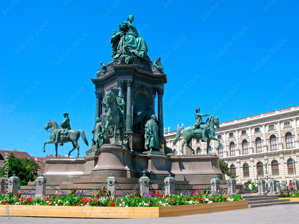 Vienna, Austria. Monument to Empress Maria Theresa of the Habsburg dynasty. Nearby is the Museum of Natural History. Historic center of the city is the UNESCO World Cultural Heritage.