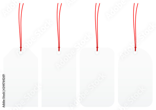 4 White Hangtags Red Ribbon Set