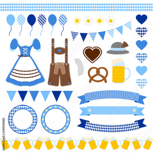 Octoberfest Set Icons Blue