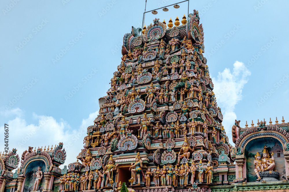 Fototapeta premium Gopura of Sri Kandaswami Kovil - Hindu temple in Little India, Kuala Lumpur