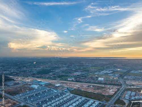 Residential with aerial view of sunset.