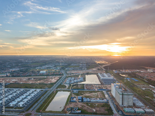 Residential with aerial view of sunset. © mawardibahar