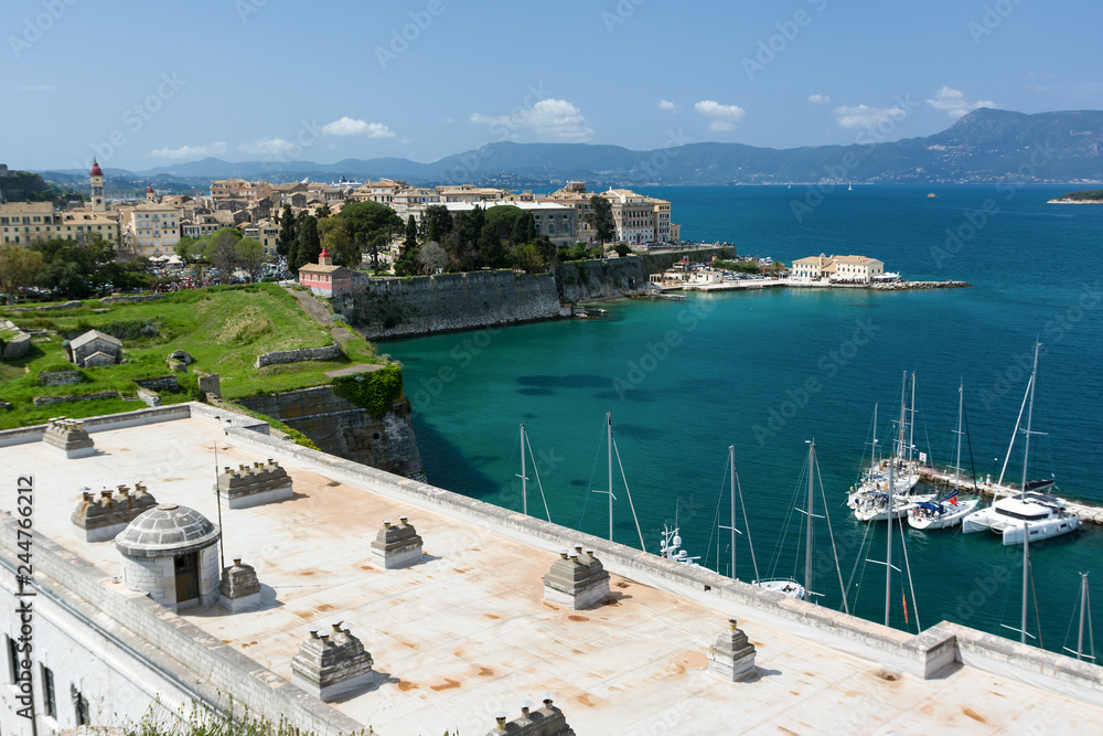 Old Corfu town cityscape, Greece. View to Kerkyra town from the Old Fortress