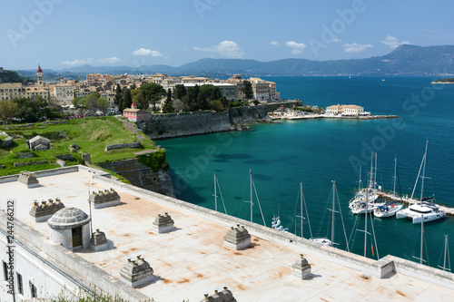 Old Corfu town cityscape, Greece. View to Kerkyra town from the Old Fortress