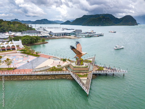 LANGKAWI, MALAYSIA - SEPTEMBER 14, 2017: Aerial view of Dataran Helang (Eagle Land), most attractive place in Langkawi.