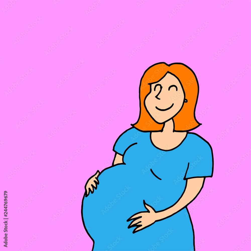Sympathetic illustration of a smiling woman in pregnancy Sympathetic illustration of a smiling woman in pregnancy