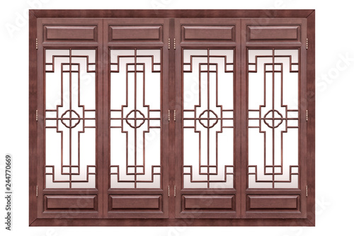 Chinese traditional style wooden window on isolated white background