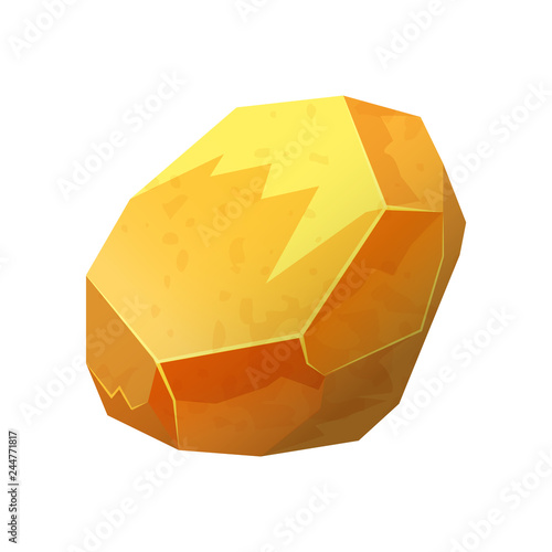 Gold nugget, stone, jewel, raw materials for jewelry, vector isolated on white background, cartoon style