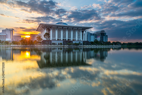 Masjid Tuanku Mizan Zainal Abidin during sunrise at Putrajaya, Malaysia. photo