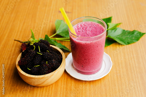 Tasty homemade mulberries smoothies yogurt drink
