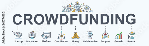 Crowdfunding banner web icon for business and startup, innovation, Platform, Contribution, Collaborative, Growth and return. Minimal vector infographic.