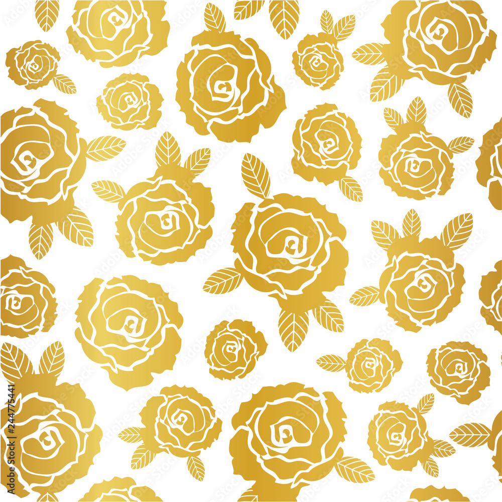 Seamless pattern golden roses on white