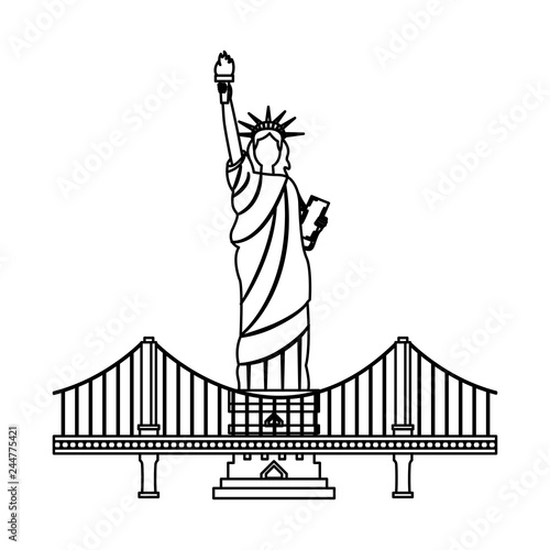 new york city statue of liberty and bridge