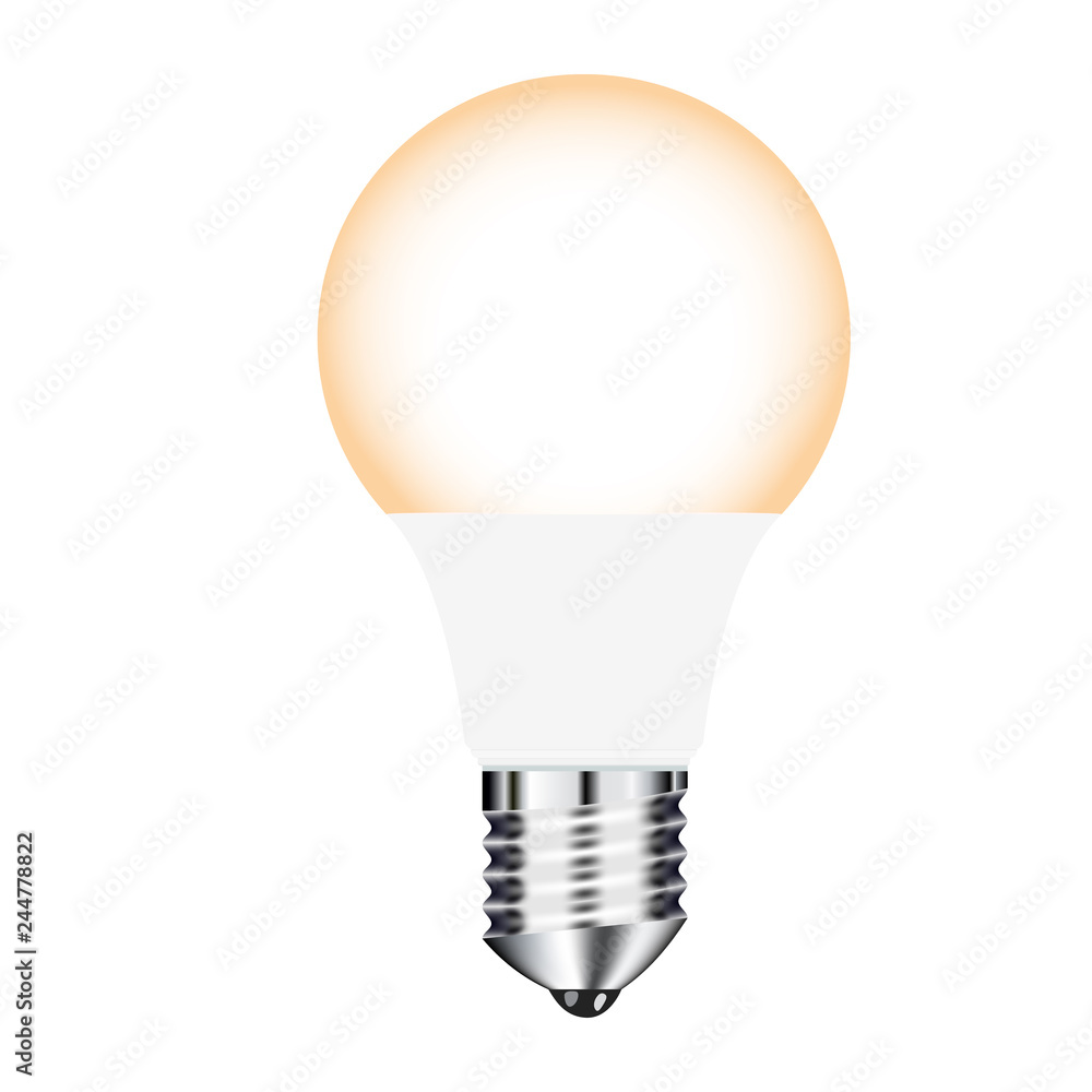 Vector illustration modern LED light bulb with hot glow realistic glowing effect, isolated clip art on white background Vector illustration modern LED light bulb with hot glow realistic glowing effect, isolated clip art on white background