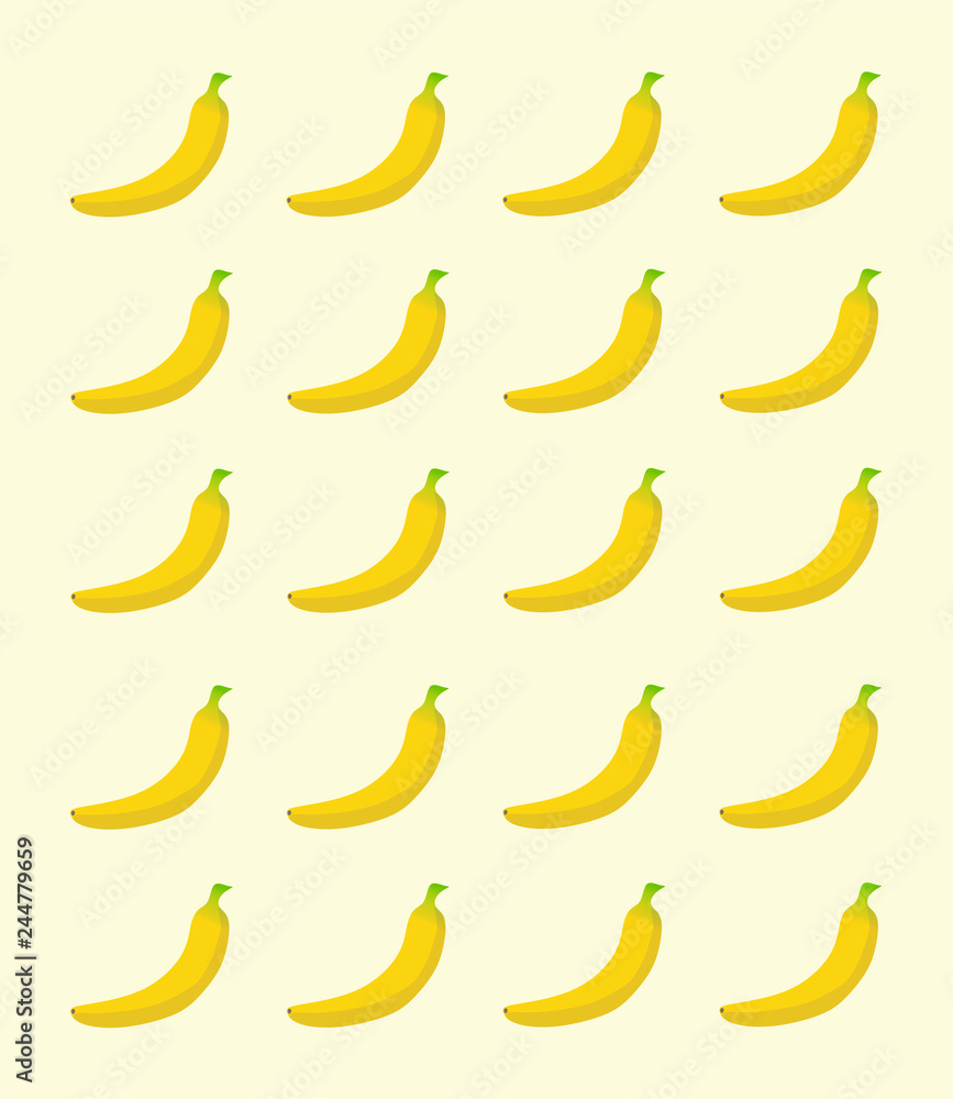 A simple pattern of yellow bananas on a light background. Vector illustration.