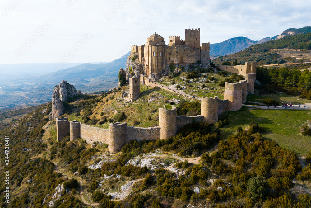 Top view of the castle Castillo de Loarre. Huesca Province. Aragon. Spain - obrazy, fototapety, plakaty 