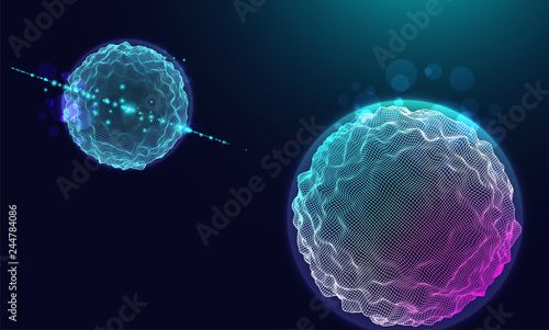 Abstract sphere background with waves. 3D surface.