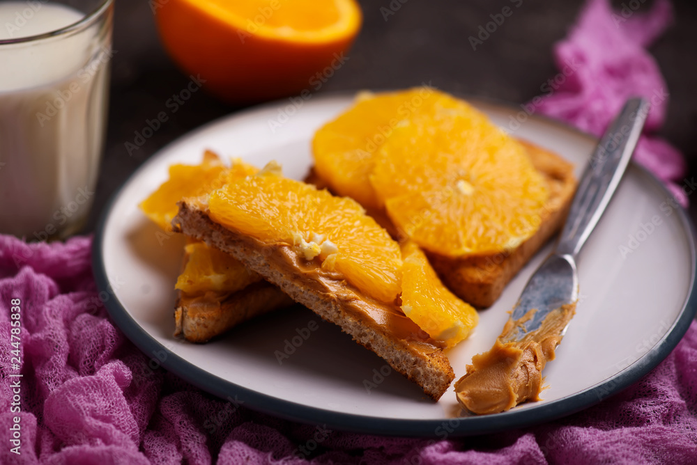 peanut butter toast with orange and milk peanut butter toast with orange and milk