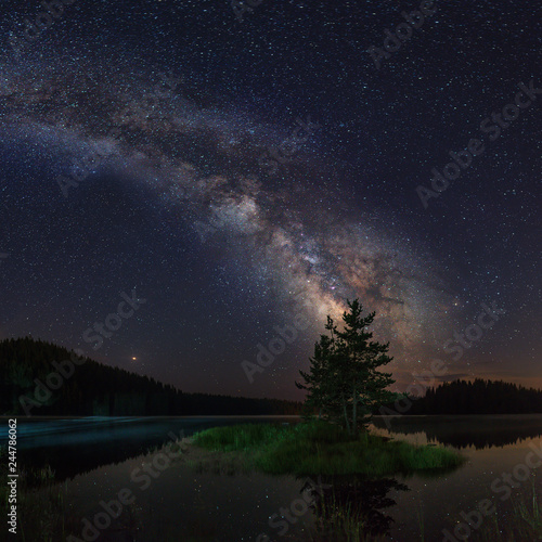 milky way over mountain lake