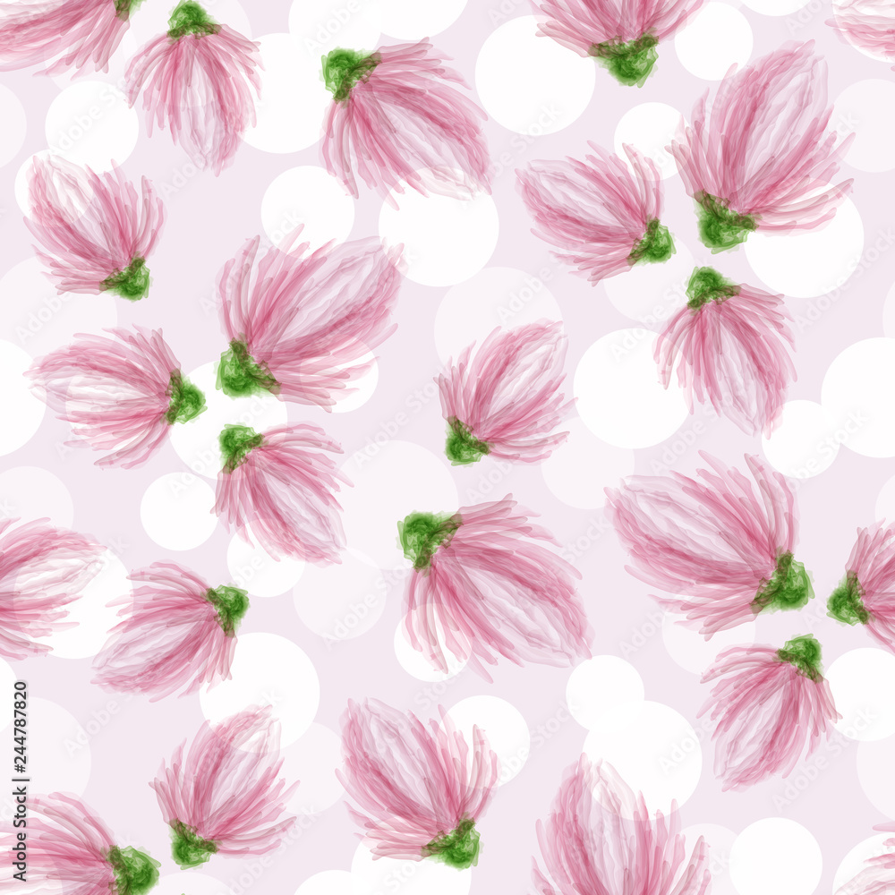 Delicate flowers on a light background. seamless pattern. Textiles, wallpaper, covers, paper. Pink flowers pattern. Drawing. Paints.Vector. Eps10.