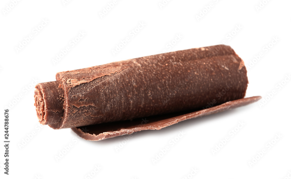 Curl of tasty chocolate on white background Curl of tasty chocolate on white background