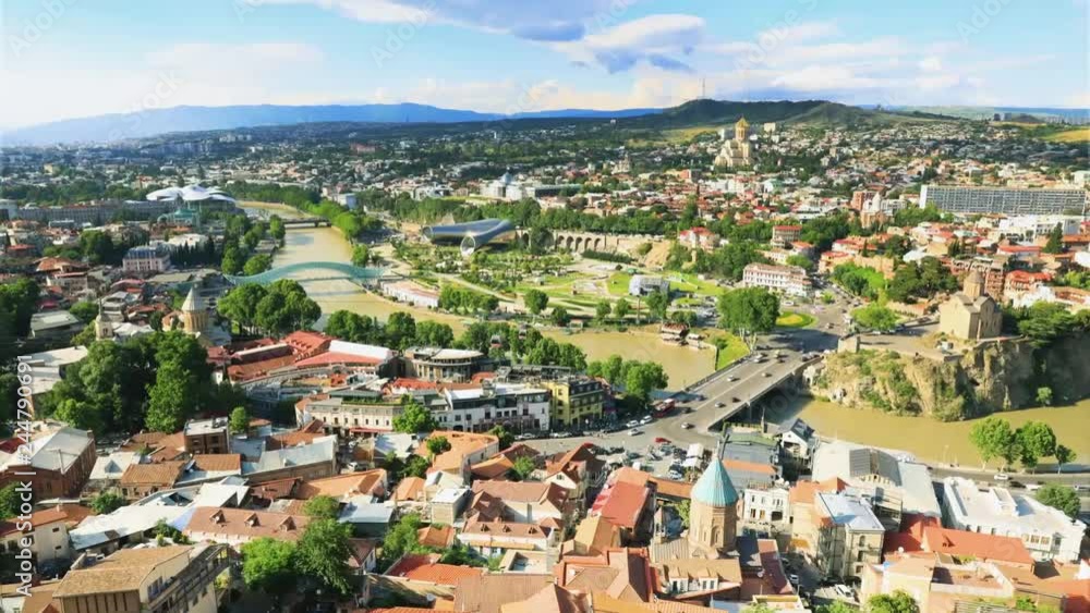 Timelapse view of the Tbilisi city center aerial view from Narikala Fortress, Georgia. Timelapse view of the Tbilisi city center aerial view from Narikala Fortress, Georgia.