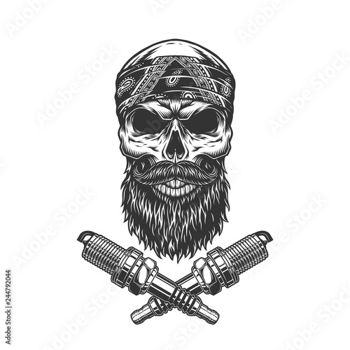 Vintage bearded and mustached biker skull