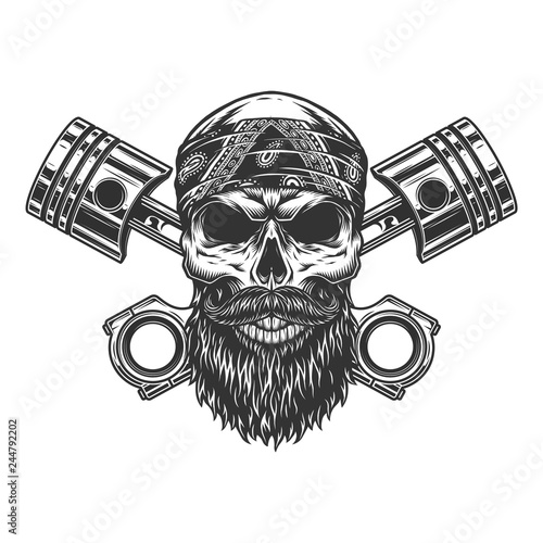 Bearded and mustached biker skull
