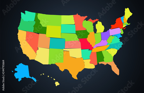 Colorful Map Of United States Of America Vector